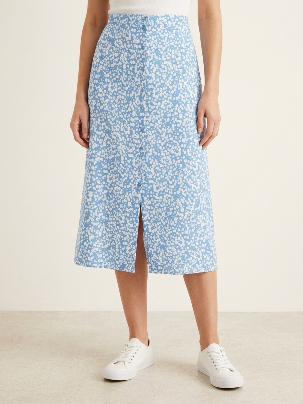Primark Cares Blue and White A-Line Midi Skirt. Size 14. 100% Viscose